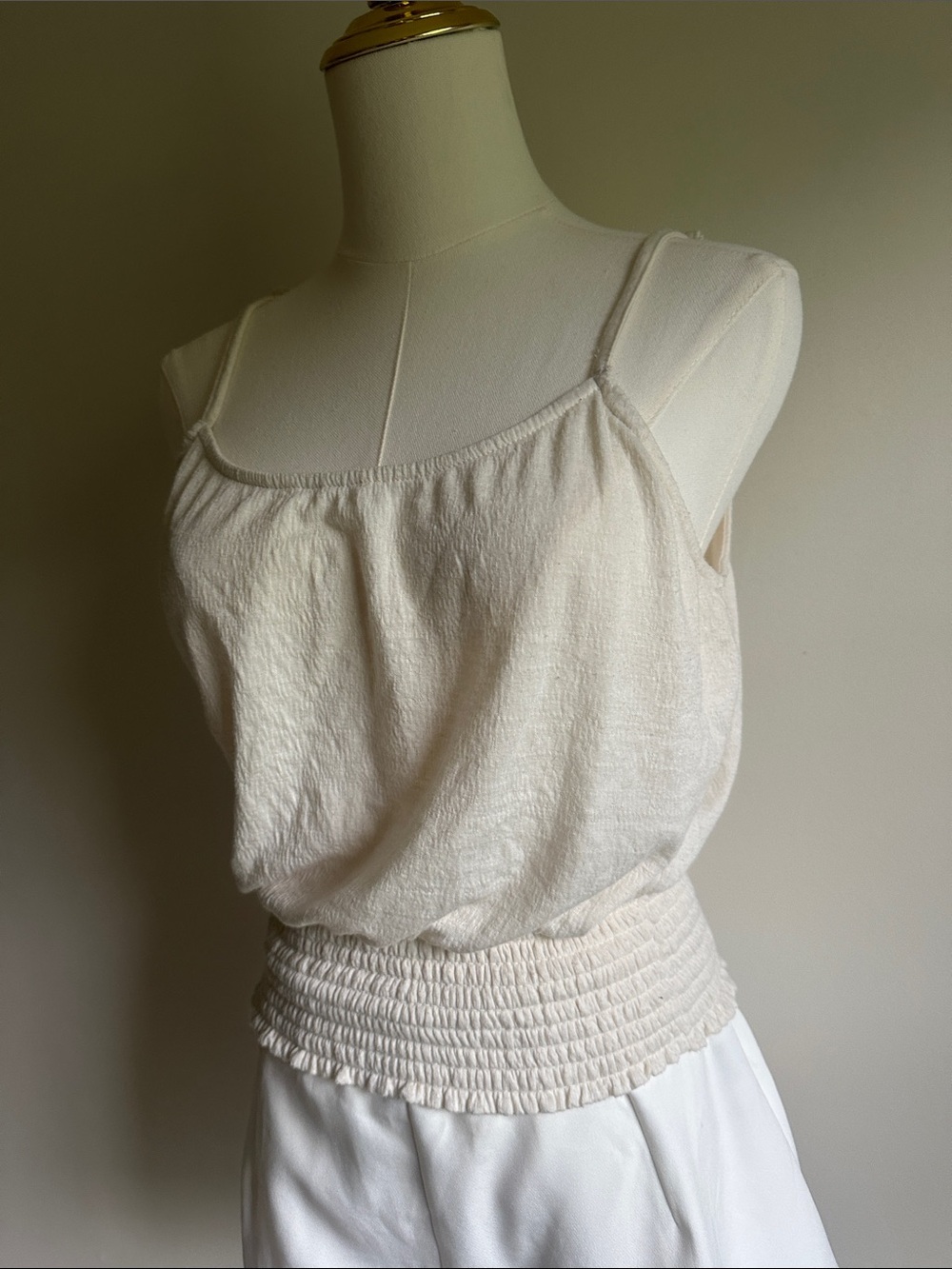 Mudd Cream Spaghetti Strap Cami with Smocked Hem